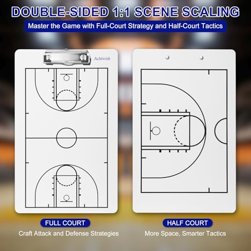 Basketball Clipboard for Coaches, Premium Durable Dry Erase Basket Ball White Board, Simplicity Sharpens Focus, Tactical Basketballs Coaching Clip Boards, Sporting Goods Clipboards, Achiwish