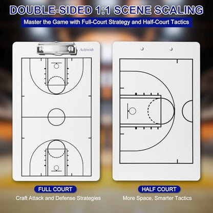 Basketball Clipboard for Coaches, Premium Durable Dry Erase Basket Ball White Board, Simplicity Sharpens Focus, Tactical Basketballs Coaching Clip Boards, Sporting Goods Clipboards, Achiwish