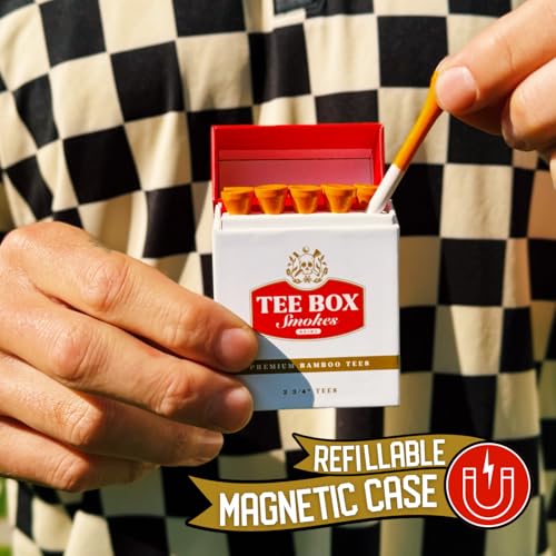 BRIMZ Tee Box Smokes Bamboo Golf Tees – Magnetic Reusable Tee Case – Funny Golf Gift & Golf Accessories – 20 Premium 2¾" Bamboo Tees (2 Pack - 20 Tees Total) - style: 2 Pack Smokes (20 Tees)