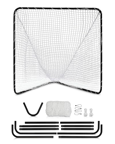 Velocity Official Size 6x6x7' Backyard Lacrosse Practice and Training Goal, Includes 4MM Lacrosse Net, for Youth, Kids, and Adults - color: Black Frame, style: White Net
