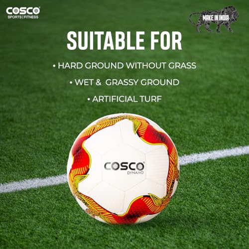 Cosco Dynamo Football, 32 Panels, Thermobound Football, Grained PU, Suitable for Soft & Wet Ground, Hard Ground with Grass & Artificial Turf, International Match Ball, Size – 5