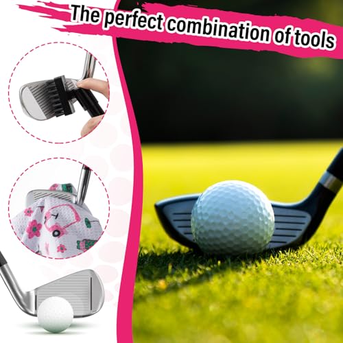 Liliful Woman Golf Accessories Kit Include 19.69 x 15.75 Inches Microfiber Waffle Golf Towel and Club Groove Cleaner Brush for Woman Gifts - color: Mainly Pink and Green