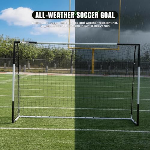 Heavy Duty Soccer Goal 2.6x3|4x6|6x8|6.5x10|6.5x12FT, All-Weather Steel Frame Tool-Free Quick Assembly Football Training Goal, Multi-Size Backyard & Match Equipment with Ground Stakes - size: XL | 198x300cm