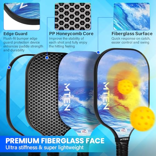 Pickleball Paddles Set of 2 or 4, or Single Paddle – USAPA Approved Fiberglass Surface Pickleball Rackets Set for Men & Women - color: sky blue*2