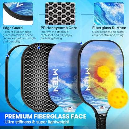 Pickleball Paddles Set of 2 or 4, or Single Paddle – USAPA Approved Fiberglass Surface Pickleball Rackets Set for Men & Women - color: sky blue*2