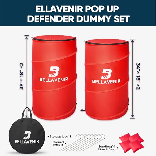 BELLAVENIR 4-Pack Pop Up Defender Dummy, Portable Foldable Training Equipment for Basketball, Football, Soccer Sports Blocking Drills Equipment