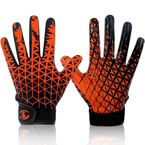 Kids Football Gloves, Excellent Grip Youth Football Receiver Gloves with Sticky Silicone Anti-Slip Elastic Breathable, Best Gift for Boys Girls - color: Orange & Black, size: Kid-M/L(6-6.5 Inch)