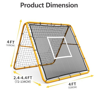 6X4 Ft Adjustable Soccer Rebounder Net, Heavy Duty Soccer Rebound Net with Iron Frame, Rust Resistant, Football Training Equipment for Backyard/Field, Easy Assembly