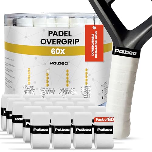 Palbea Padel Racket Grip Tape - Packs of 3/6/12/22/60. Padel Tennis Racket Grip Tape - Padel Tennis Grips Overgrip for Sweat Absorption & Non-Slip. Also Suitable as Tennis Racquet Grip Wrap Tape. - style: 60-Pack White