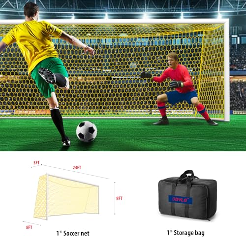 Professional Soccer Goal Replacement Net 24x8FT, 18.5x6.5FT, Upgraded Durability [4mm Nylon, 4" Hexagonal], Enhanced All-Weather, Higher Tensile Strength & More Abrasion Resistant (Net Only) - color: Yellow, size: Regular 24' W x 8' H x 3' D x 8' B