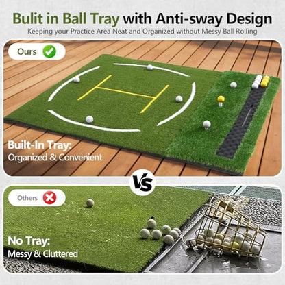 Upgraded Golf Hitting Mat, Dual Turf Golf Practice Mat with Alignment Guide Lines,Ball Tray, Non Slip Rubber Base & EVA Cushion - size: 6x4ft 1.02"