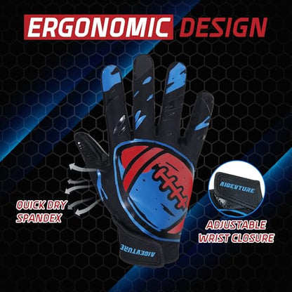 AIGEVTURE Youth Football Gloves Kids Receiver Gloves Sticky Football Gloves for Boys Girls - color: Football B, size: Youth L&Adult XS