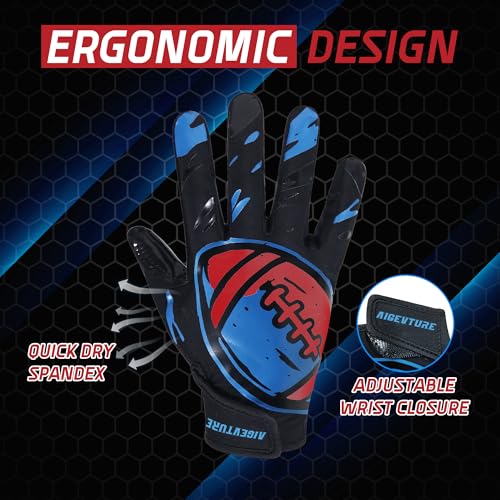 AIGEVTURE Youth Football Gloves Kids Receiver Gloves Sticky Football Gloves for Boys Girls - color: Football B, size: Youth M