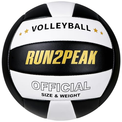 RUN2PEAK Soft Volleyball Ball Official Size 5 Volleyballs for Indoor Outdoor Beach Pool Game Play for Teen Beginner Recreational Team Professional PU Leather Training Practice Volley Balls - color: Black/White
