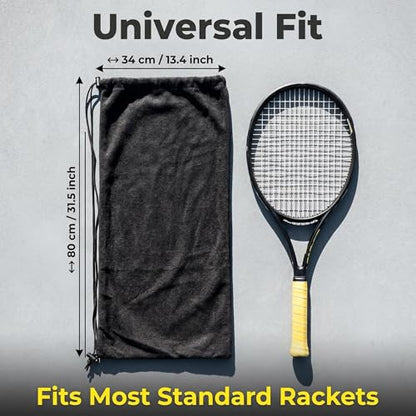 34×80cm Tennis Racket Cover Bag, Soft Velvet Tennis Racket Drawstring Bag, Black Anti-Scratch Tennis Racket Storage Pouch for Daily Sports, Training, Tournament Travel Protection