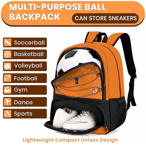 Hsmihair Youth Soccer Bag-Soccer Backpack&Backpack for Football Basketball,with Ball Compartment Separate Cleat Package - color: Orange