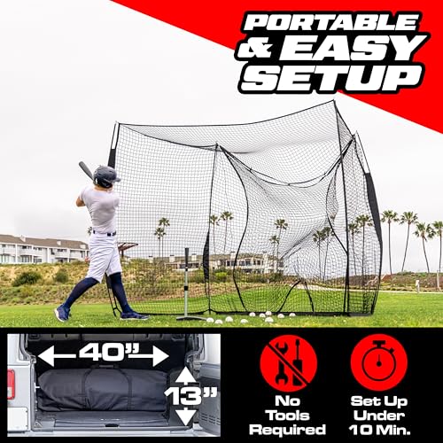 GoSports Baseball & Softball Portable Backstop Practice Net - 10 x 8 ft Hitting & Pitching Net for Backyard