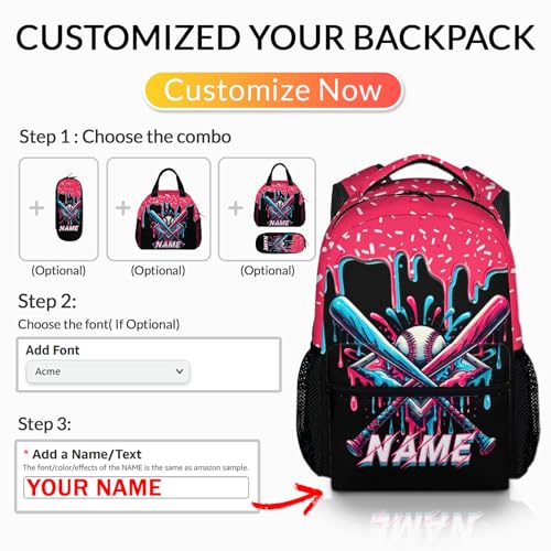 Personalized Baseball Drip Backpack for Boys Kids School Team, Cool Baseball Bookbag for Elementary Kindergarten Travel Camping