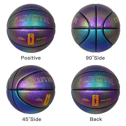 KUYOTQ Youth Women Basketball - Shiny Purple Leather, Size 6 (28.5"), Bright Color Dazzle Textured Basketball for Youth & Women, Deflated