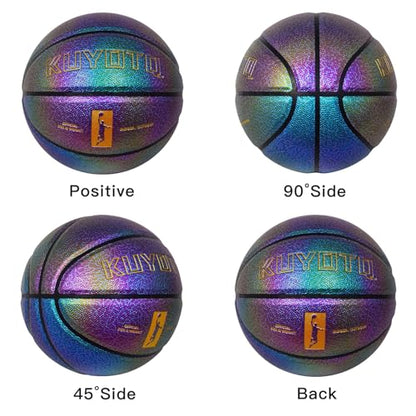 KUYOTQ Youth Women Basketball - Shiny Purple Leather, Size 6 (28.5"), Bright Color Dazzle Textured Basketball for Youth & Women, Deflated