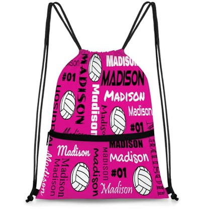 Custom Volleyball Style Drawstring Bag, Personalized Sports Ball Backpack Drawstring Sack Cinch Bags for Team Gift Party Favors, Pink - color: Navy
