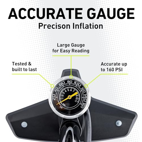 Vibrelli Vibrelli Bike Floor Pump with Gauge - High Pressure 160 PSI - Presta Valve Bike Pump Automatically Switches to Schrader - Bicycle Pump Comes with Glueless Puncture Kit