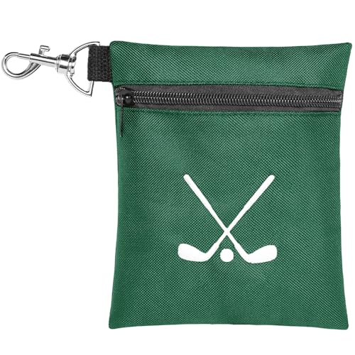 Golf Tee Bag, Waterproof Golf Tee Pouch with Rotating Clip, 6.9x5.4'' Zipper Valuables Pouch, Portable Golf Ball Holder Accessories Storage Bags for Men Women - color: Green