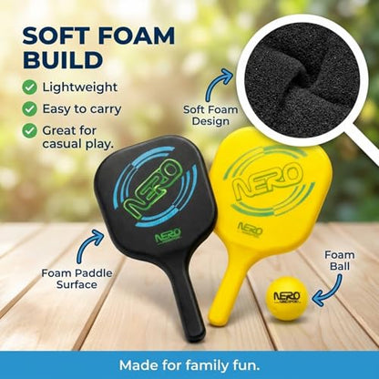 Nero Sport Silent Ninja Pickleball Set for Kids and Beginners, Quiet Foam Paddles and Ball for Indoor and Outdoor Play, Low-Noise Family Paddle Game, 2 Paddles + 1 Ball