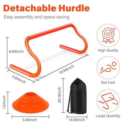 Agility Hurdles Training Equipment - Speed Hurdles and Soccer Cones with Carrying Bag for Soccer, Football, and Track Drills, Ideal for Athletes Speed and Agility Training - style: 10 PCS