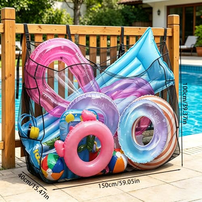 Pool Float Storage Organizer, Hanging Mesh Bag for Pool Toys, Extra Large Above Ground Poolside Holder Net for Inflatable Balls, Water Rafts, Noodles and Other Swimming Pool Accessorie, Black - size: Large