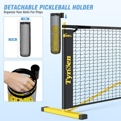 Portable Pickleball Net for Driveway, 22 FT Regulation Size & 11 FT Half Court Size Pickle Ball Net with Ball Collector, 2-in-1 Pickle Ball Net with Carry Bag for Garages Backyard - style: Pickleball Net