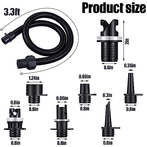 Therwen 8 Pcs Air Hose Kit Includes Air Pump Hose 7 Nozzles Adaptor Stand up Paddleboard Accessories Paddle Board Replacement Parts Compatible with SUP Electric Air Pump/HT-781/ HT782/ HT790/ HT-792
