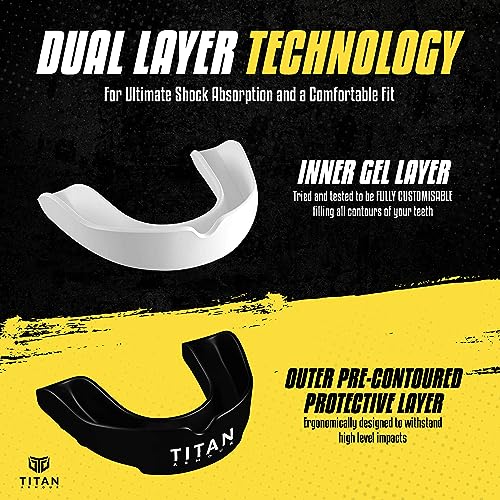 Titan Armour® Mouth Guard Boxing | Premium Dual-Layer | Case Included | Adult & Youth Custom-Fit Mouthpiece | Boil & Bite Mouthguard for Men: Football, MMA, Hockey, Lacrosse, BJJ, Basketball - color: Black, size: Adult Age 11+