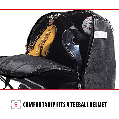 Franklin Sports Kids MLB Baseball Batpack Bag - Youth Baseball, Softball + Teeball Backpack - Sports Equipment Bag for Kids + Toddlers - Holds (2) Teeball + Baseball Bats + Includes Fence Hook - color: Black/Gray/White