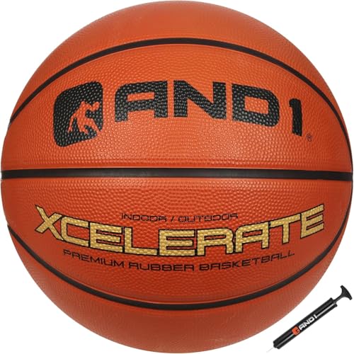 AND1 Xcelerate Rubber Basketball: Official Regulation Streetball, Made for Indoor/Outdoor Games - color: Orange Classic, style: Basketball w/ Pump