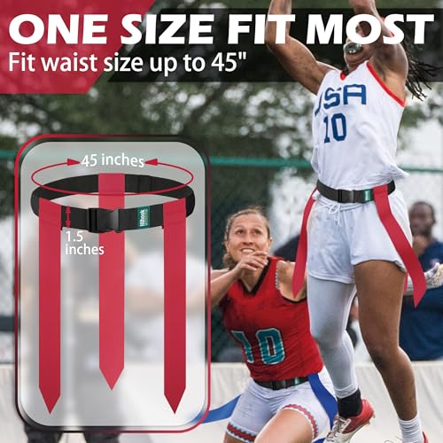 Flag Football Belts for Youth, Kids and Adults Sport Team Building and Competition Training - color: Red