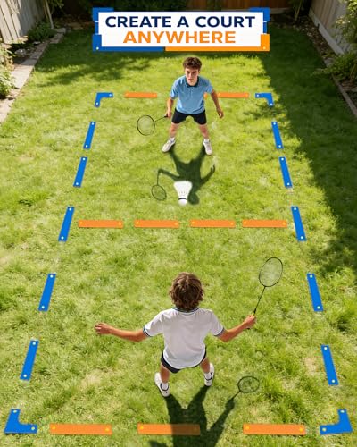 Court Lines Marker Set, 24 Boundary Markers + 48 Ground Stakes, Indoor/Outdoor Field Marking Kit for Pickleball Court, Multi-Use Lines for Training, Games & Fitness Drills, Agility, Dodgeball, Soccer