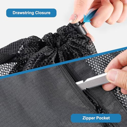 Square Heavy Duty 900D Ripstop Mesh Ball Bag with Zipper Pocket, Breathable Tear Resistant Drawstring 30x40inch Soccer Ball Bag with Adjustable Shoulder Strap for Balls, Beach Toys