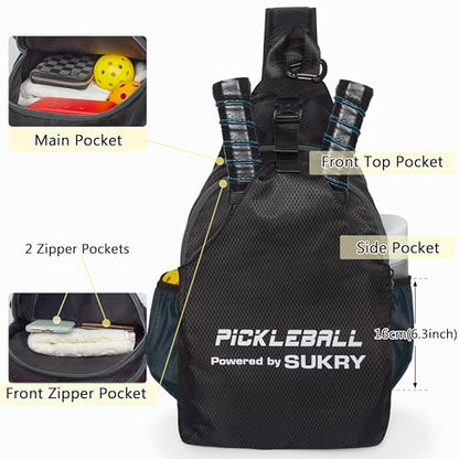 SUKRY Pickleball Bag Lightweight Sling Backpack for Men and Women with Multi-Pocket Crossbody Gym & Travel Backpack Pickle Ball Accessories - color: Grey