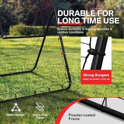 6 x 4 ft 5 Angles Adjustable Pitch Back Baseball Softball Lacrosse Volleyball Rebound Bounce Back Net with Strike Zone - color: Black