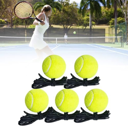 5Pcs Tennis Balls Beginner Training with Elastic String Rebounds Practice Tool Easy to Use and Tennis Trainer Replacement Tool