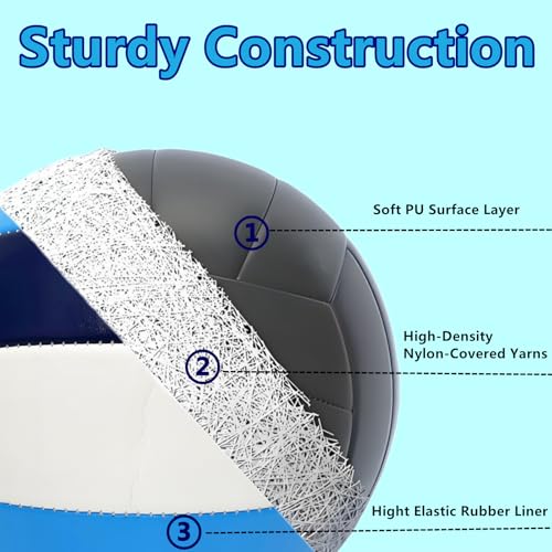 Official Size 5 Volleyball Balls, Waterproof Soft Bulk Recreational Volley Balls with Pump and Net Bag for Beach Pool Sand Training for Beginner