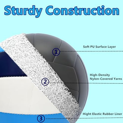 Official Size 5 Volleyball Balls, Waterproof Soft Bulk Recreational Volley Balls with Pump and Net Bag for Beach Pool Sand Training for Beginner