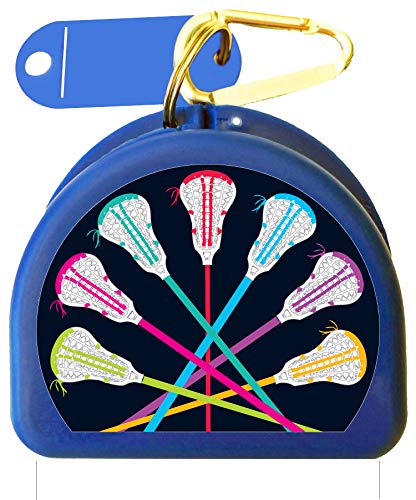 Lacrosse Mouthuard Retainer Case - Lacrosse Sticks (Blue) - color: Blue