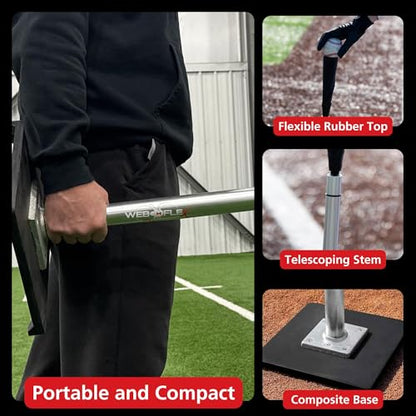 Web Flex® Spider Series 7x7 Sock Net & Adjustable Batting Tee Bundle, Portable Baseball Softball Training Set for All Ages, Durable Practice Net + Height-Adjustable Tee with Carry Bag