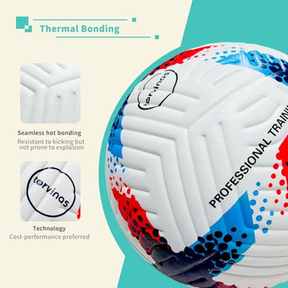 Soccer Ball Size 5,4 – Thermal Bonded Waterproof PU Leather, Professional Training & Match Ball for Youth & Adults, with Pump & Bag, Training Gift Set - color: blue