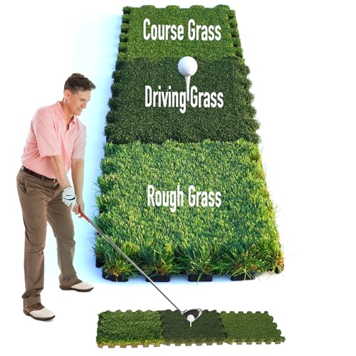 GAIARENA Tri-Turf Golf Hitting Mat Premium Indoor/Outdoor/Backyard Golfing Practice Mat for Home Golf Simulators, Thick EVA Foam Base & Tri-Turf Tiles Rough Driving Course Grass, Gift for Avid Golfers - size: 48"*12.6"