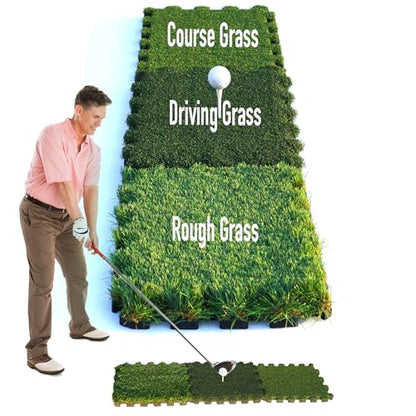 GAIARENA Tri-Turf Golf Hitting Mat Premium Indoor/Outdoor/Backyard Golfing Practice Mat for Home Golf Simulators, Thick EVA Foam Base & Tri-Turf Tiles Rough Driving Course Grass, Gift for Avid Golfers - size: 48"*12.6"