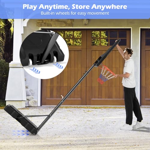 Goplus Basketball Hoop Outdoor, 7.4-10FT Quickly Height Adjustable Basketball Goal with 44 Inch Shatterproof PC Backboard, Wheels, Adults Basketball Stand for Court Backyard Driveway