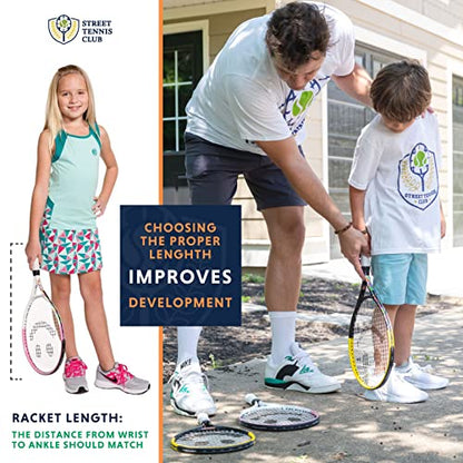 Kids Tennis Racket with Training Videos – Aluminum Youth Tennis Racket with Neoprene Handle for Children Age 5-12 – Learn Faster and Play Better by Street Tennis Club - color: Boys, size: 17